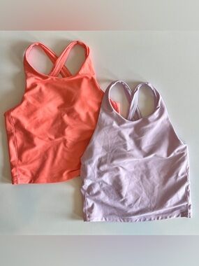 Athleta girl tankini swim tank top high neck crop XL 14 purple coral padded bra